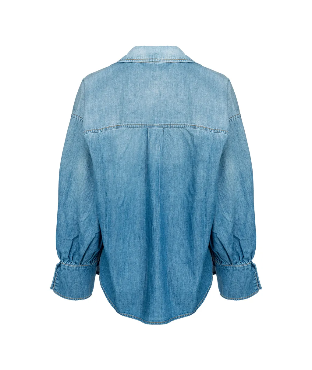 Front-Tied V-Neck Denim Blouse