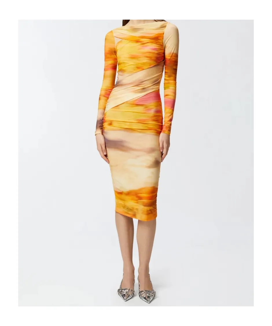 Boat Neck Printed Dress