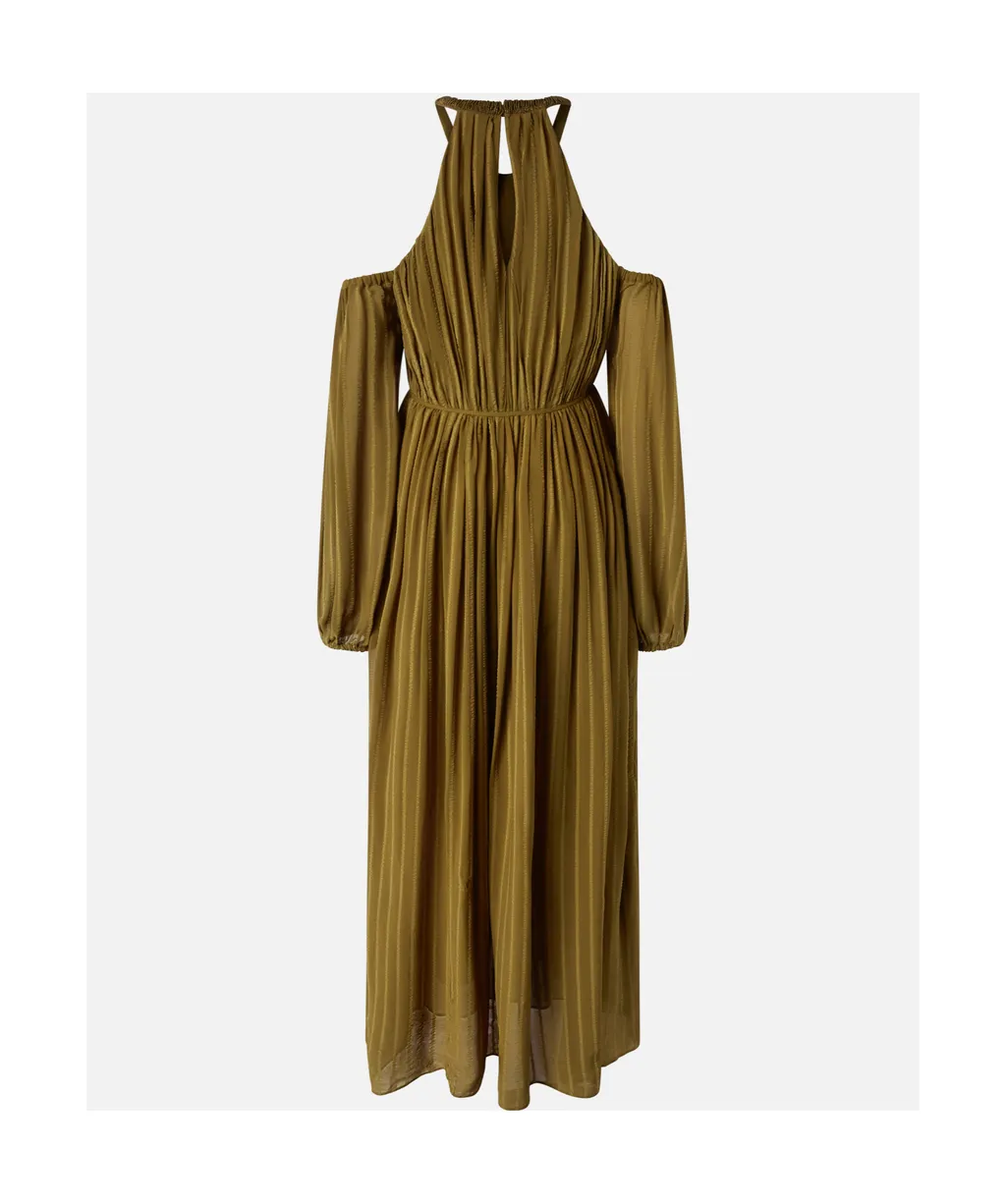 Long-Sleeved Pleated Midi Dress