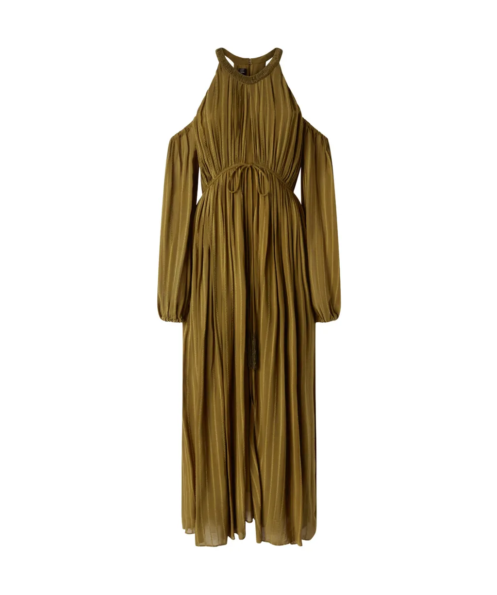 Long-Sleeved Pleated Midi Dress