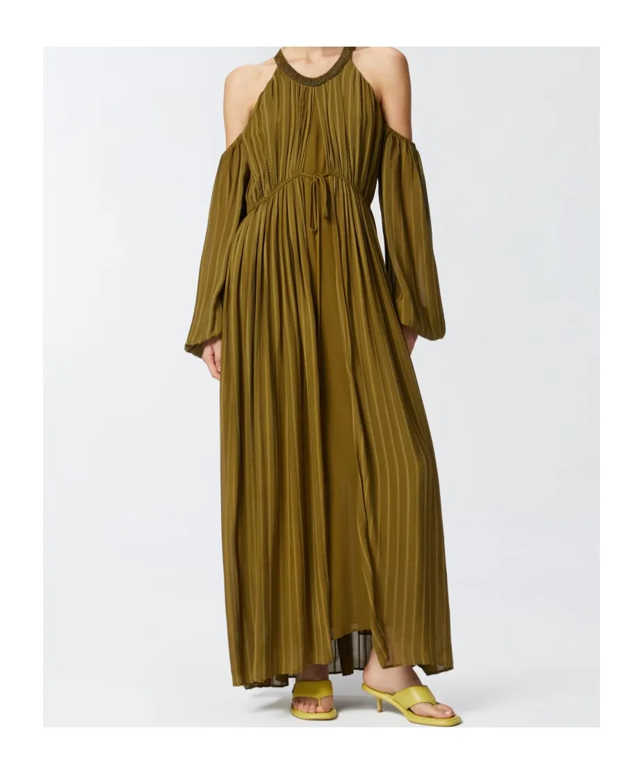 Long-Sleeved Pleated Midi Dress