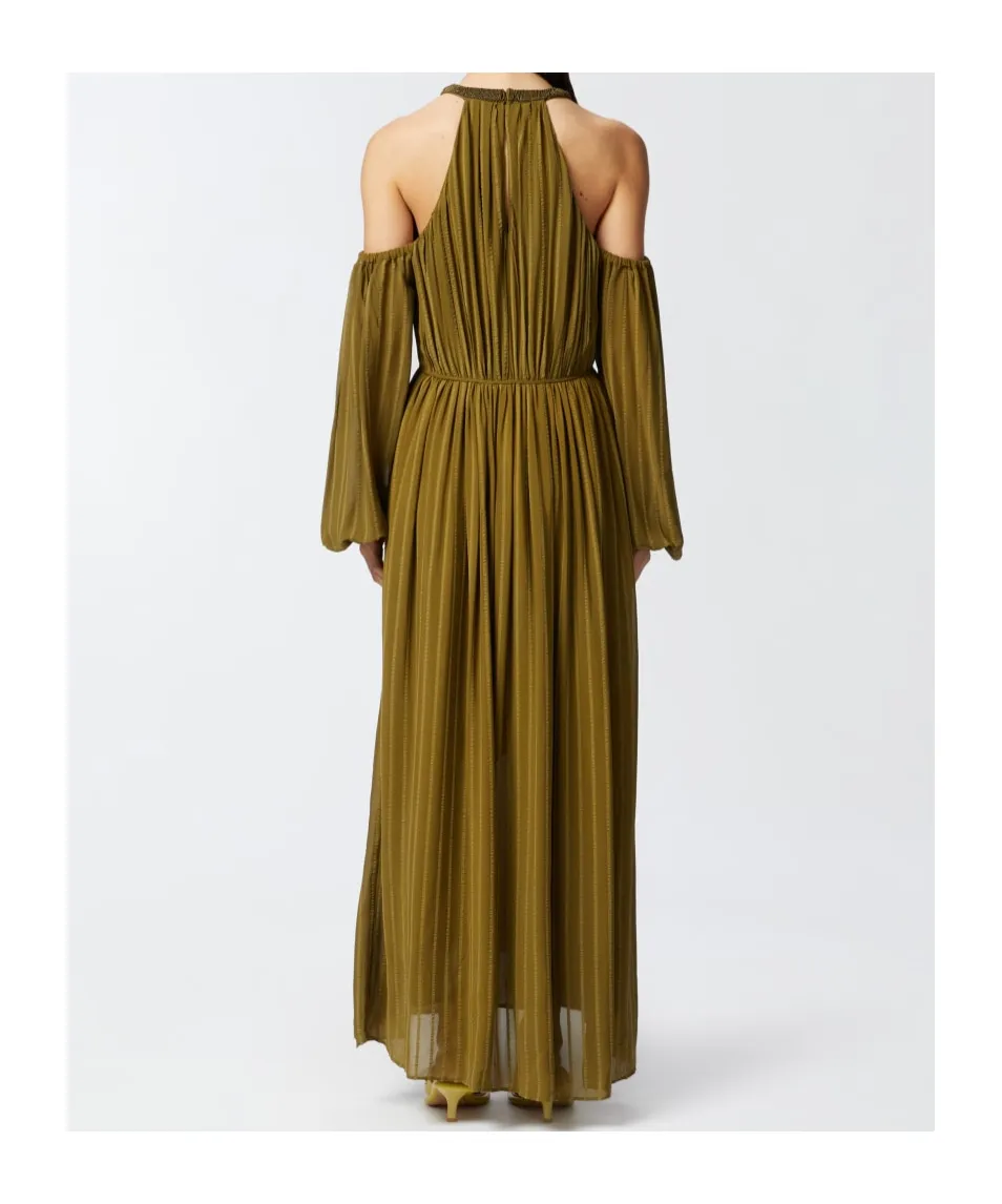 Long-Sleeved Pleated Midi Dress