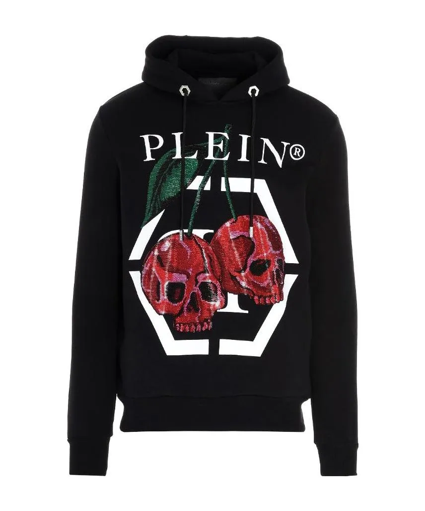Rhinestone-Cherries Cotton Hoodie