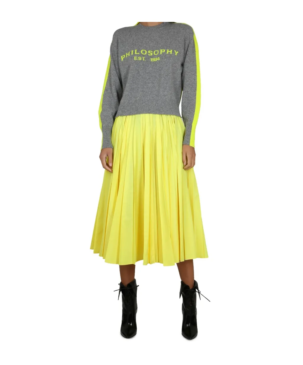 Pleated Mid-Length Flared Skirt