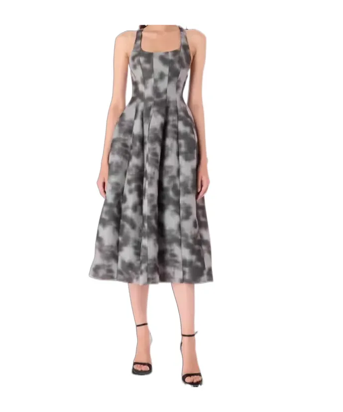 Printed Sleeveless Pleated Dress