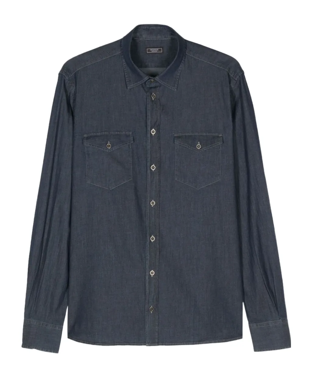 Curved Hem Buttoned Denim Shirt