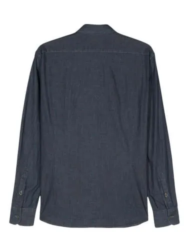 Curved Hem Buttoned Denim Shirt