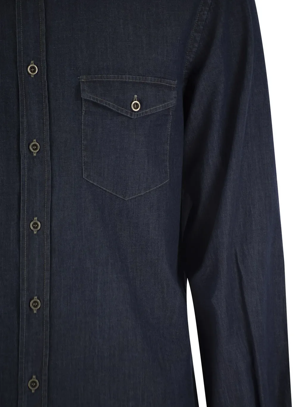 Curved Hem Buttoned Denim Shirt