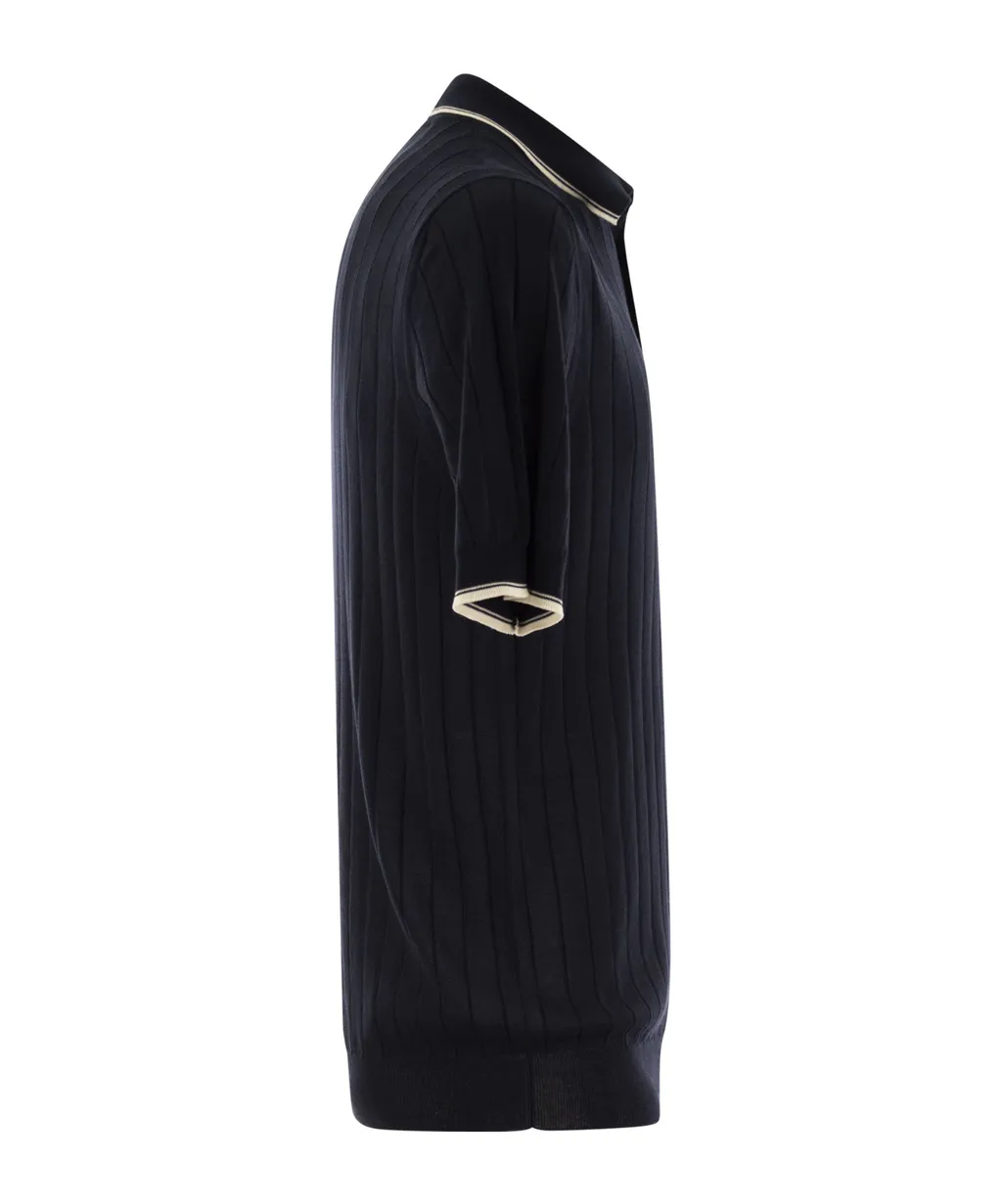 Ribbed Knit Polo Shirt