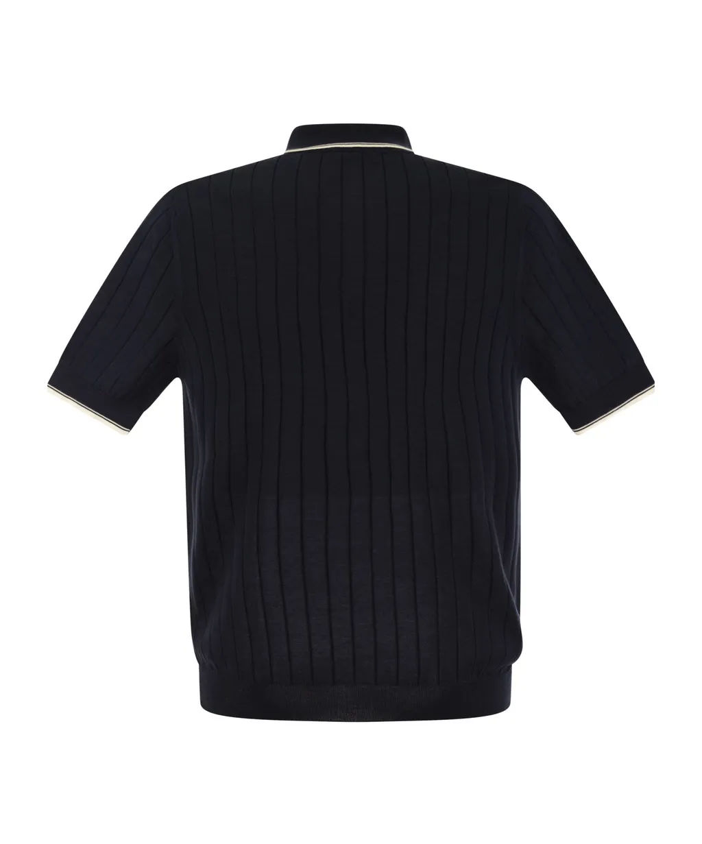 Ribbed Knit Polo Shirt