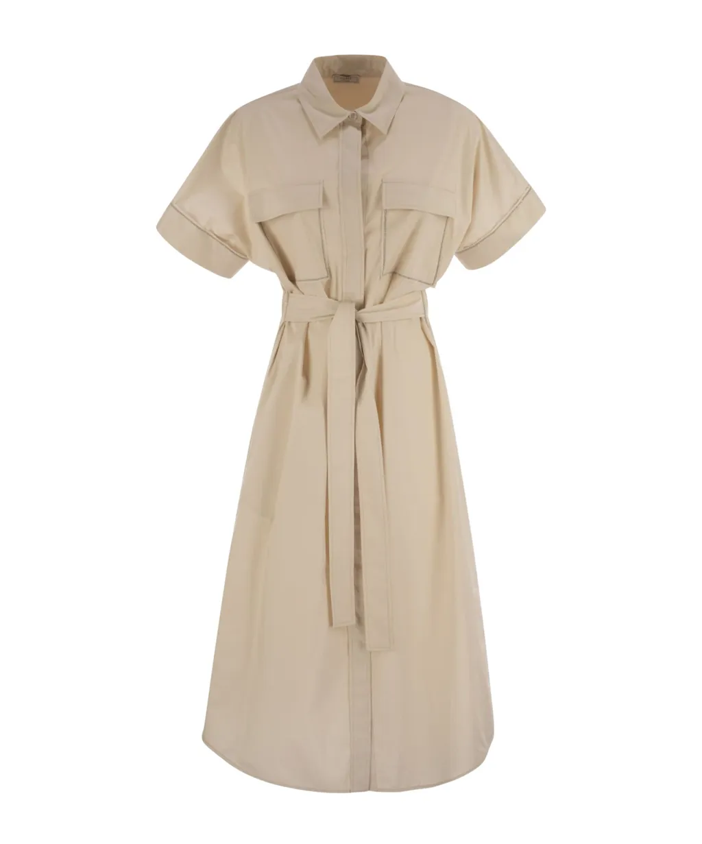 Light Stretch Cotton Satin Chemisier Dress