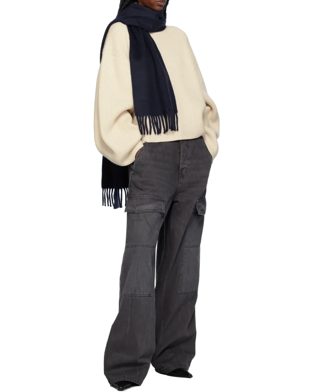 Logo Patch Fringed-Edge Scarf