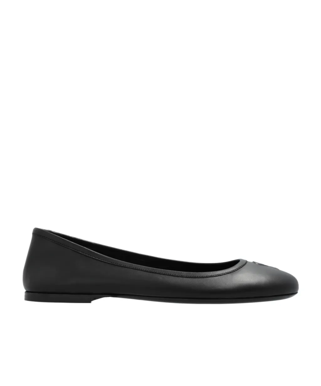 Logo Embossed Round-Toe Ballet Flats