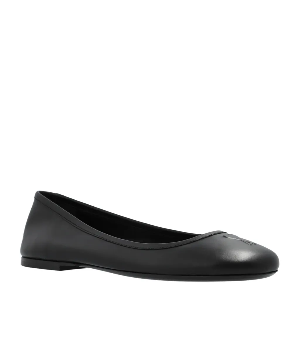 Logo Embossed Round-Toe Ballet Flats