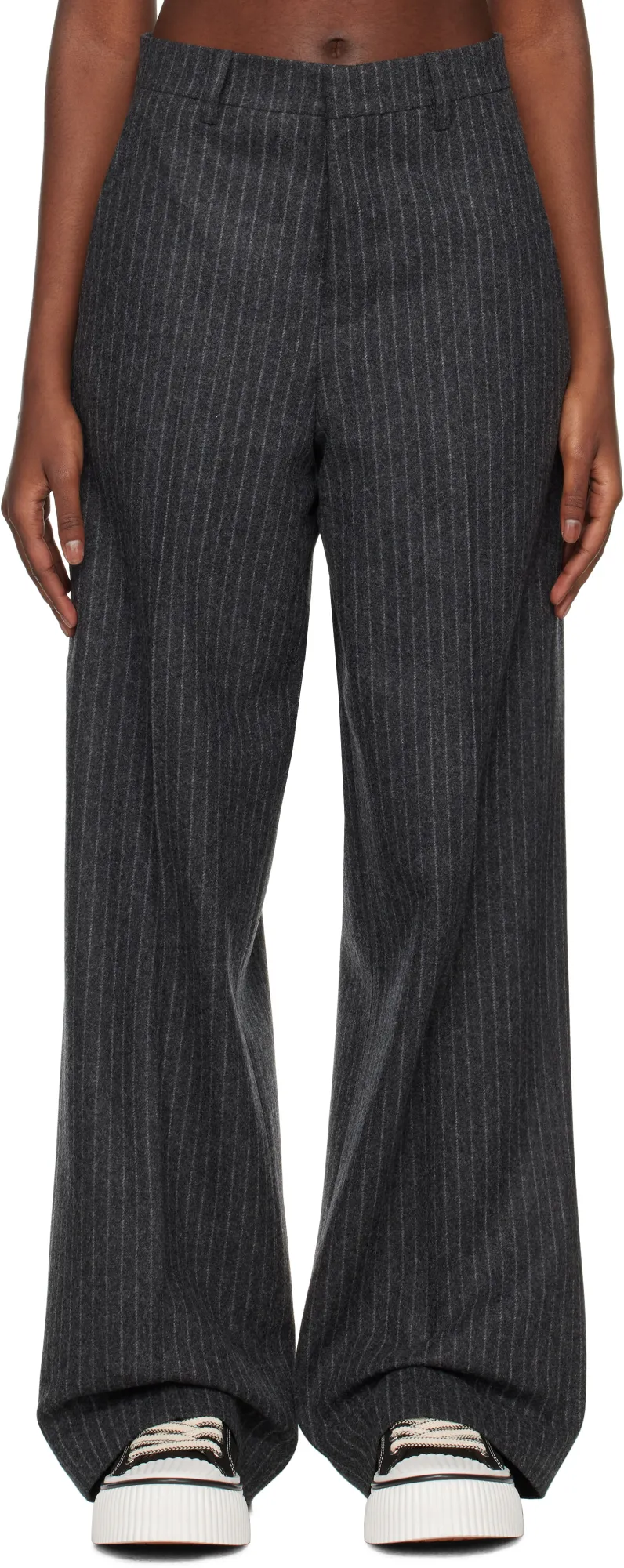 Pinstriped Wide-Leg Trousers