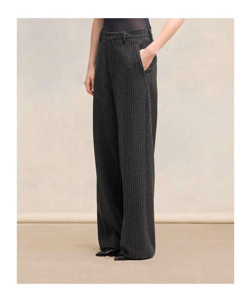 Pinstriped Wide-Leg Trousers