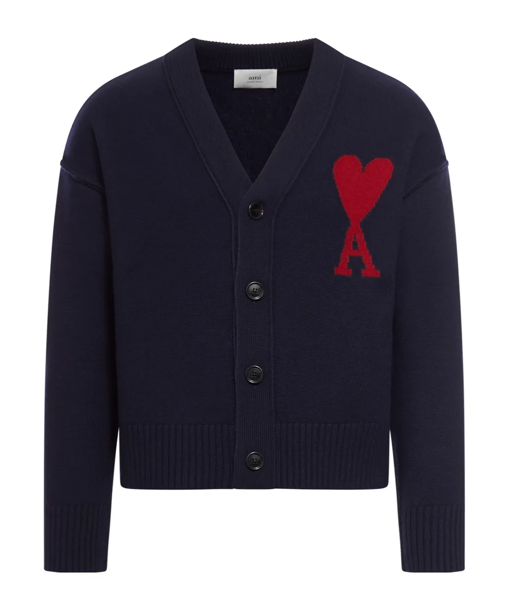 Ami De Coeur Logo Intarsia-Knit V-Neck Cardigan