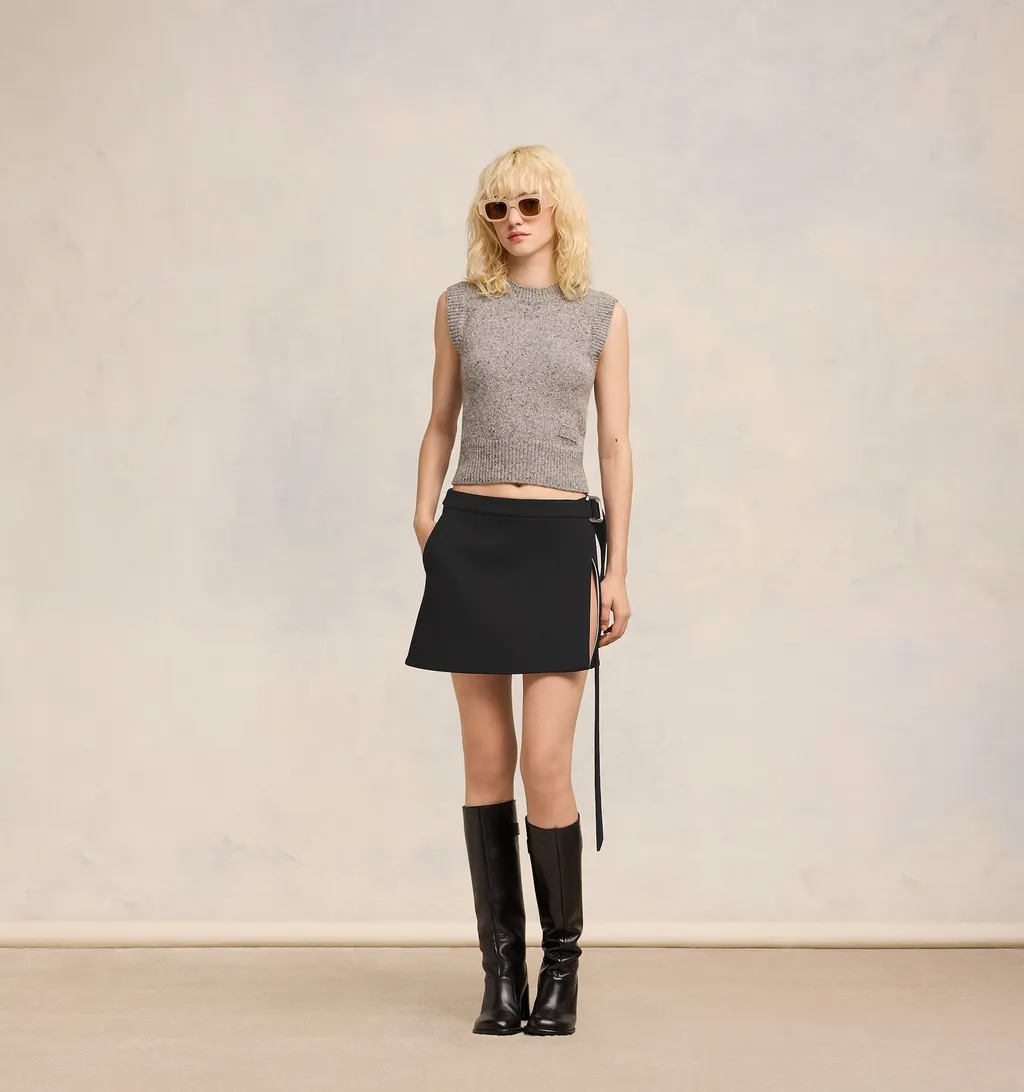Slit Mini New Wool Skirt