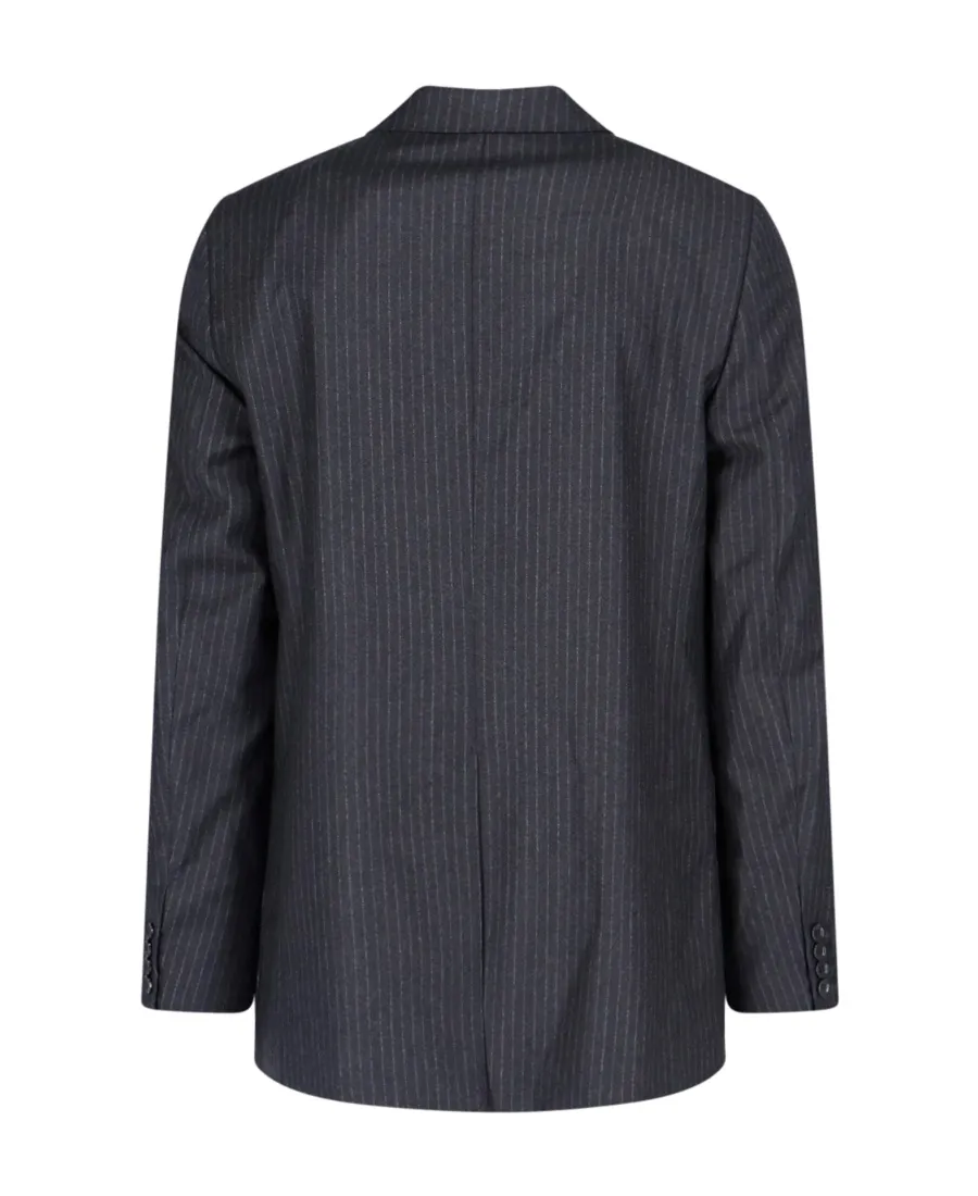 Pinstriped Single-Breasted Tailored Blazer