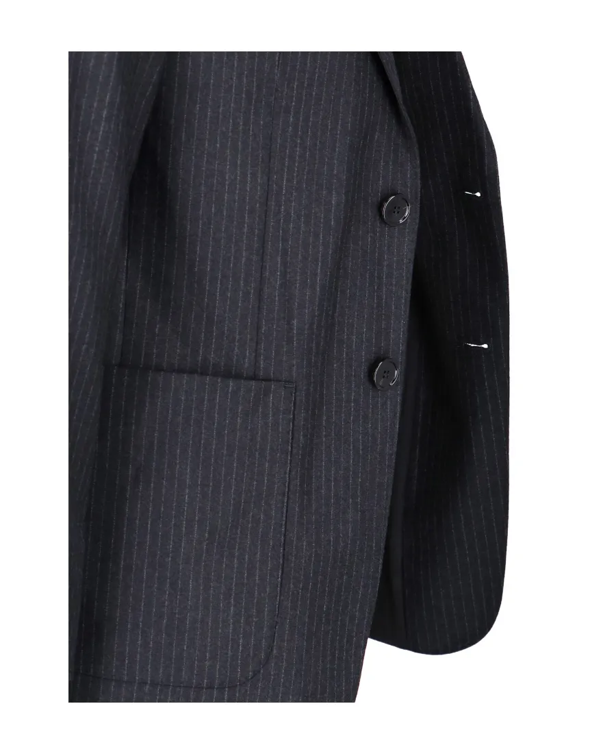 Pinstriped Single-Breasted Tailored Blazer