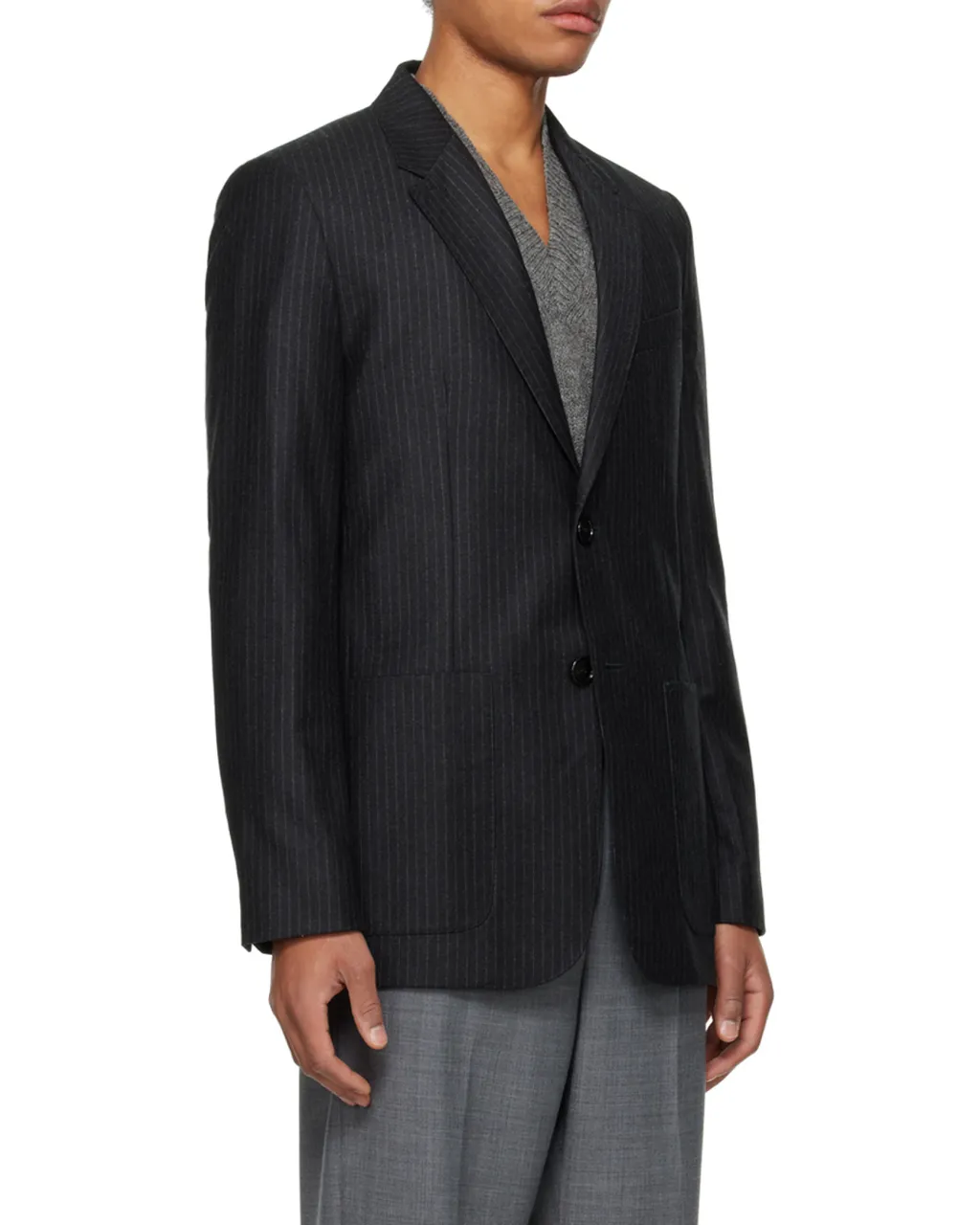Pinstriped Single-Breasted Tailored Blazer