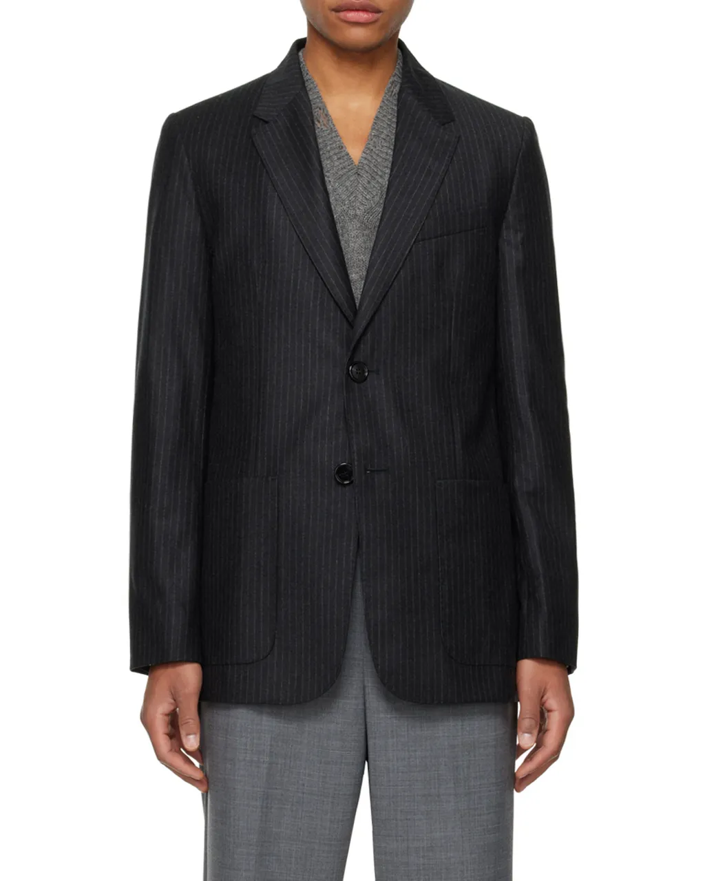 Pinstriped Single-Breasted Tailored Blazer