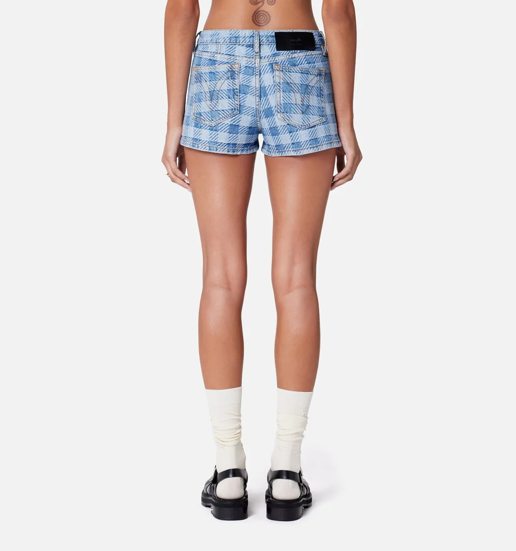 Check Patterned Denim Shorts