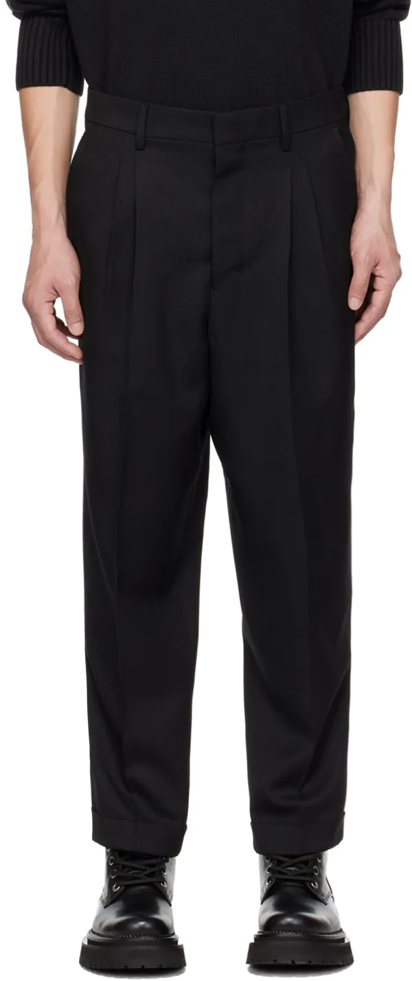 Pleated Turn-Up Brim Trousers