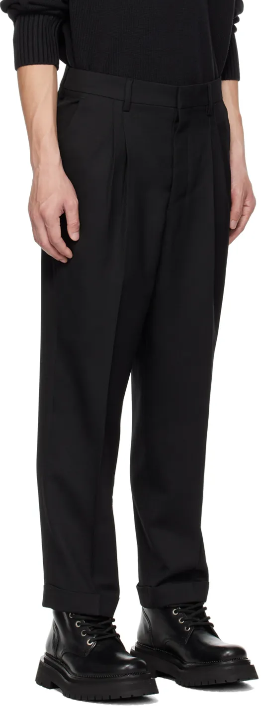 Pleated Turn-Up Brim Trousers