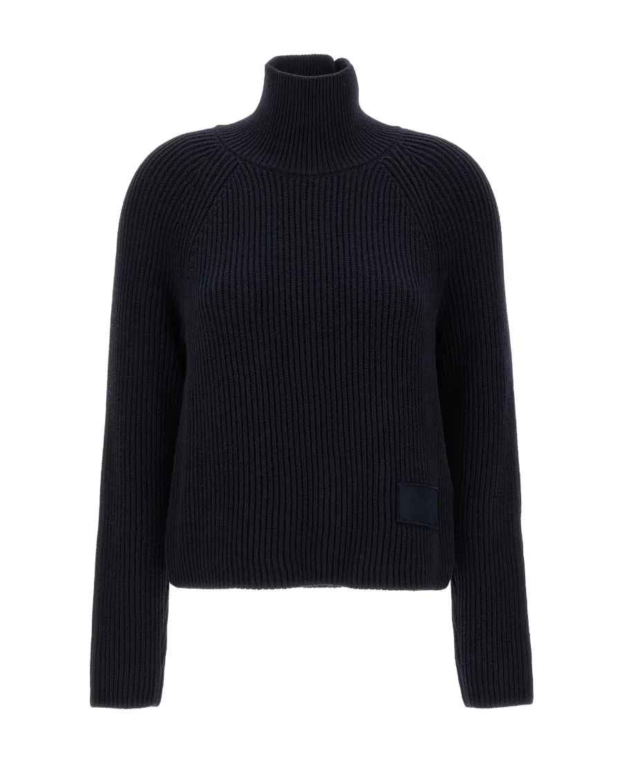Logo Patch Ribbed Turtleneck Sweater