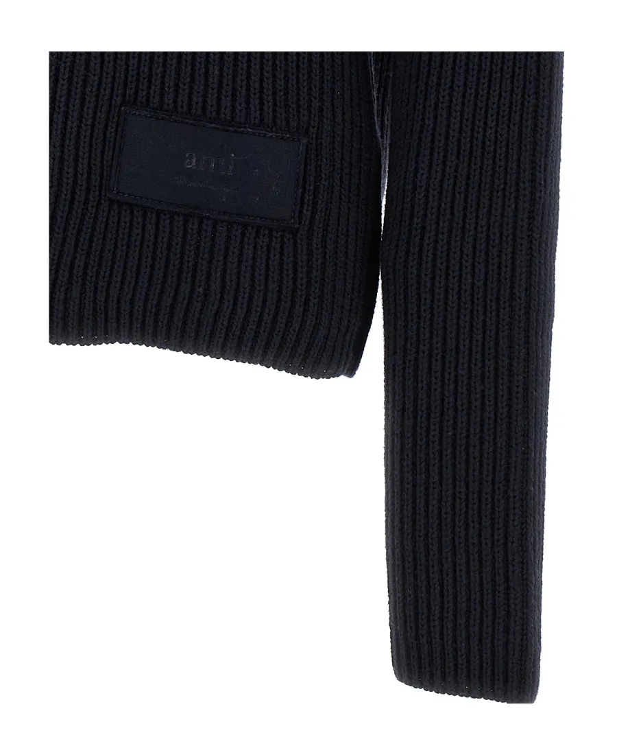 Logo Patch Ribbed Turtleneck Sweater