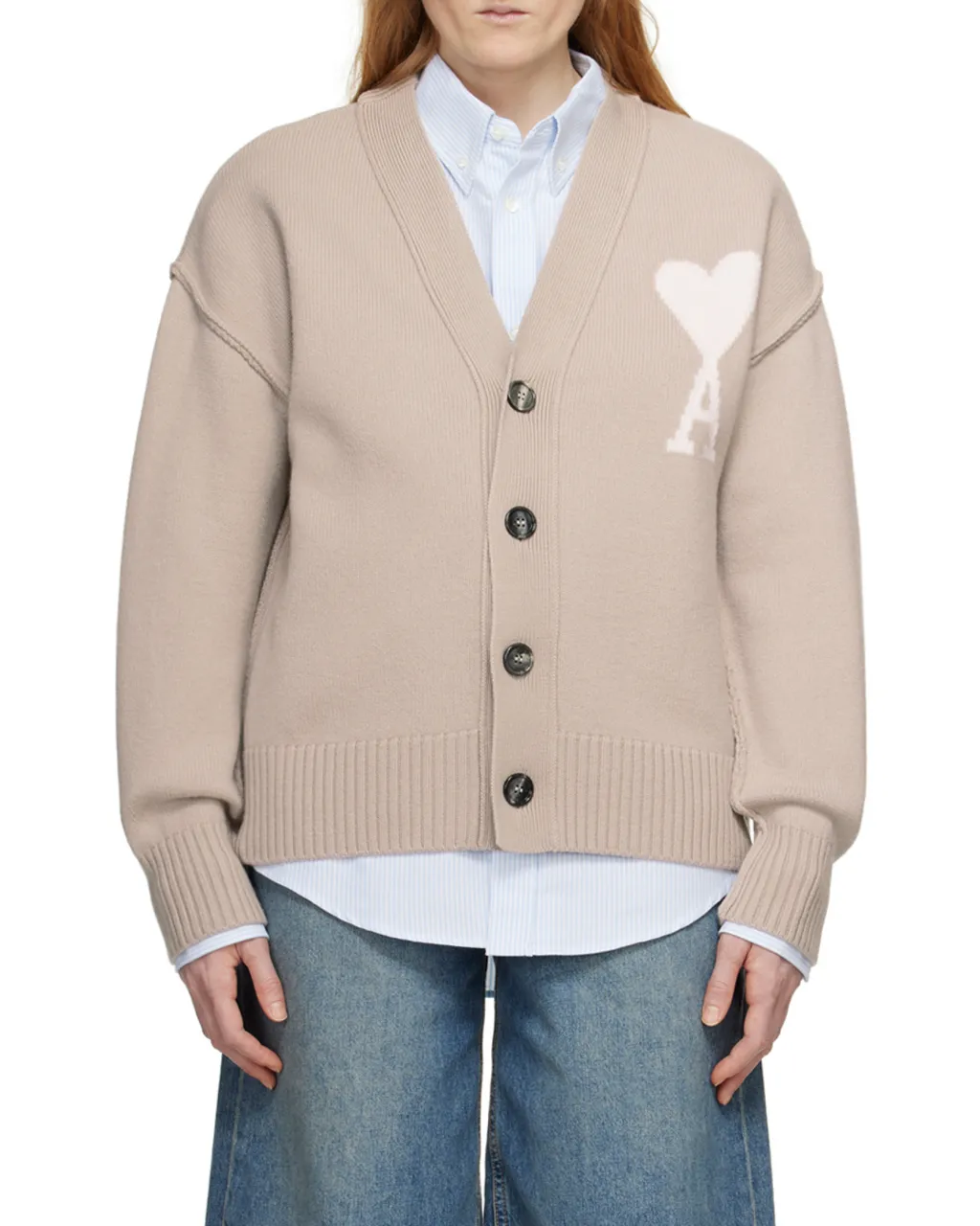 Ami De Coeur Logo Intarsia-Knit Cardigan