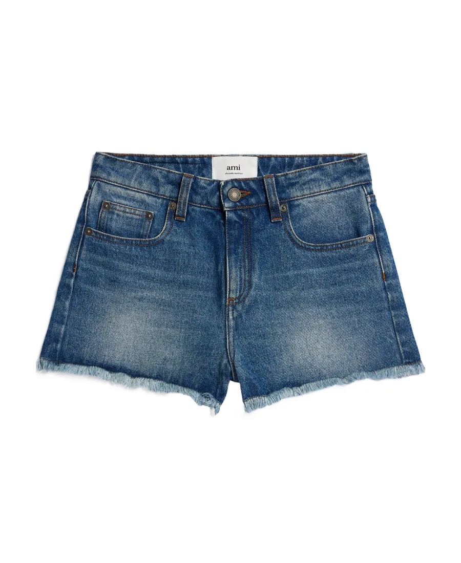Mid-Rise Frayed Denim Mini Shorts