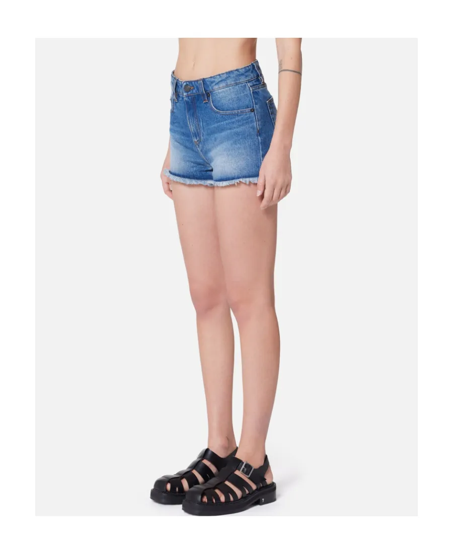 Mid-Rise Frayed Denim Mini Shorts