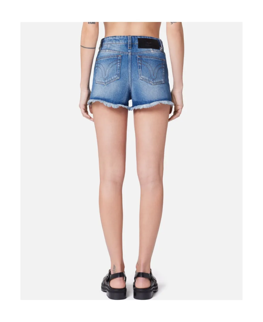 Mid-Rise Frayed Denim Mini Shorts