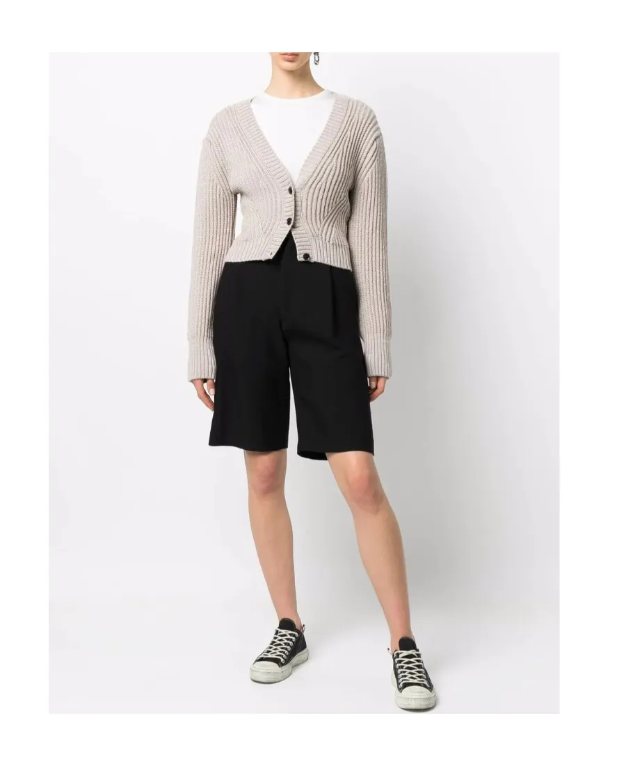 Cropped Ribbed-Knit Cardigan