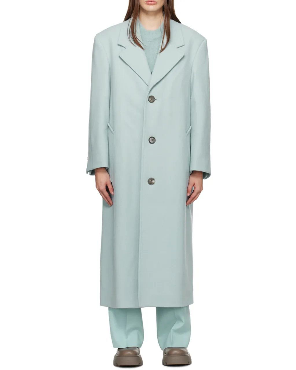 Single-Breasted Long-Sleeved Ribbed Coat