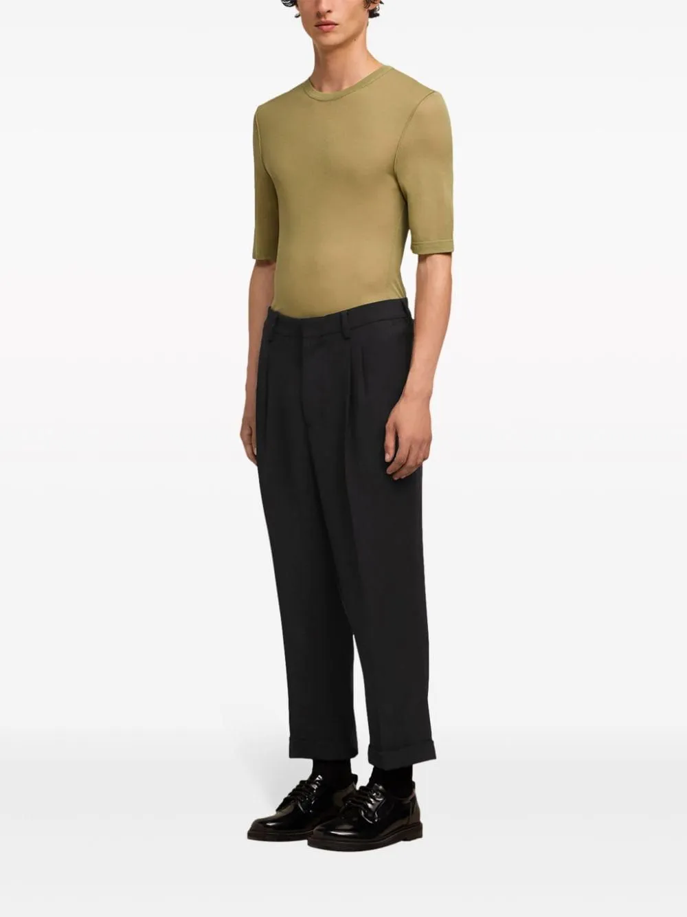 Pleat-Detailed Turn-Up Cuffs Tailored Trousers