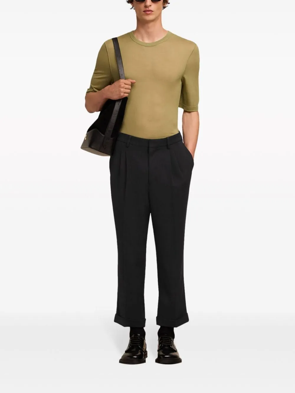 Pleat-Detailed Turn-Up Cuffs Tailored Trousers