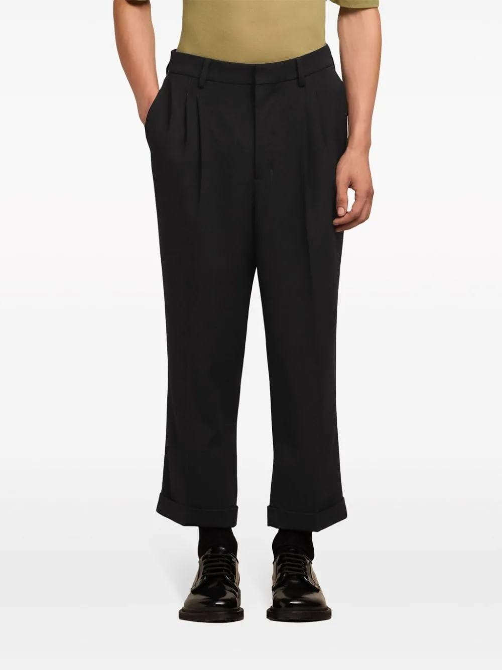 Pleat-Detailed Turn-Up Cuffs Tailored Trousers