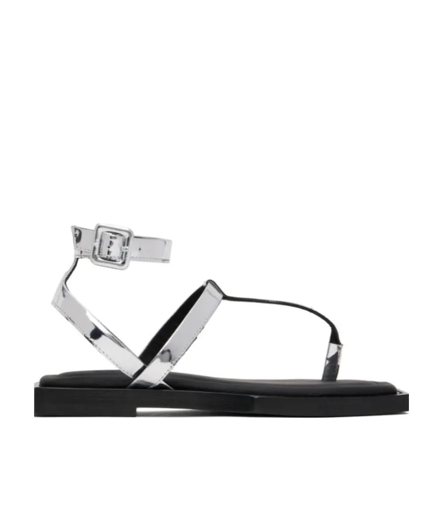 Metallic-Effect Flat Sandals