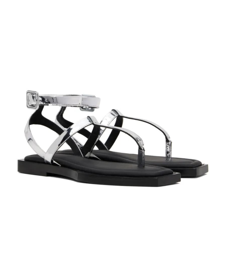 Metallic-Effect Flat Sandals