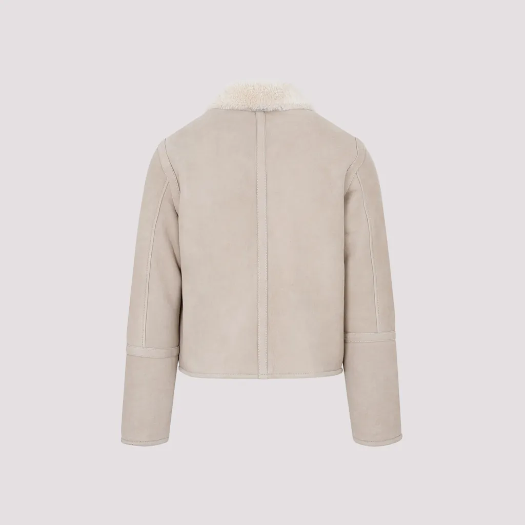 Shearling-Collar Suede Jacket