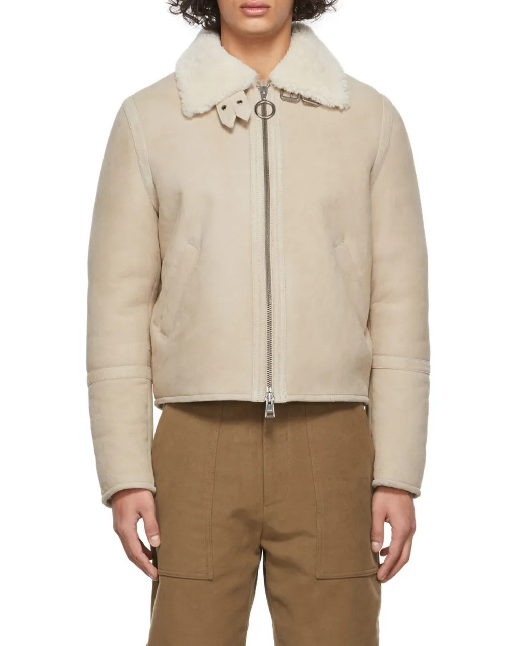 Shearling-Collar Suede Jacket