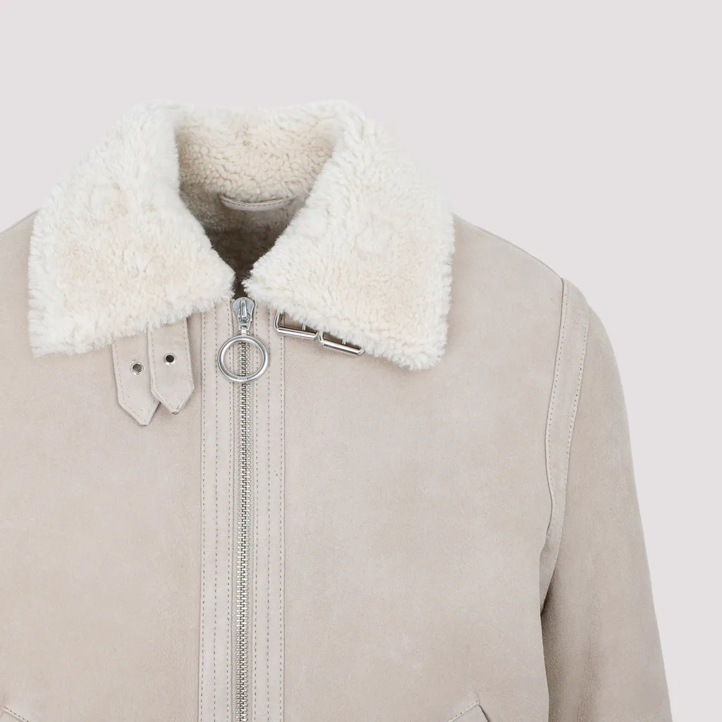 Shearling-Collar Suede Jacket