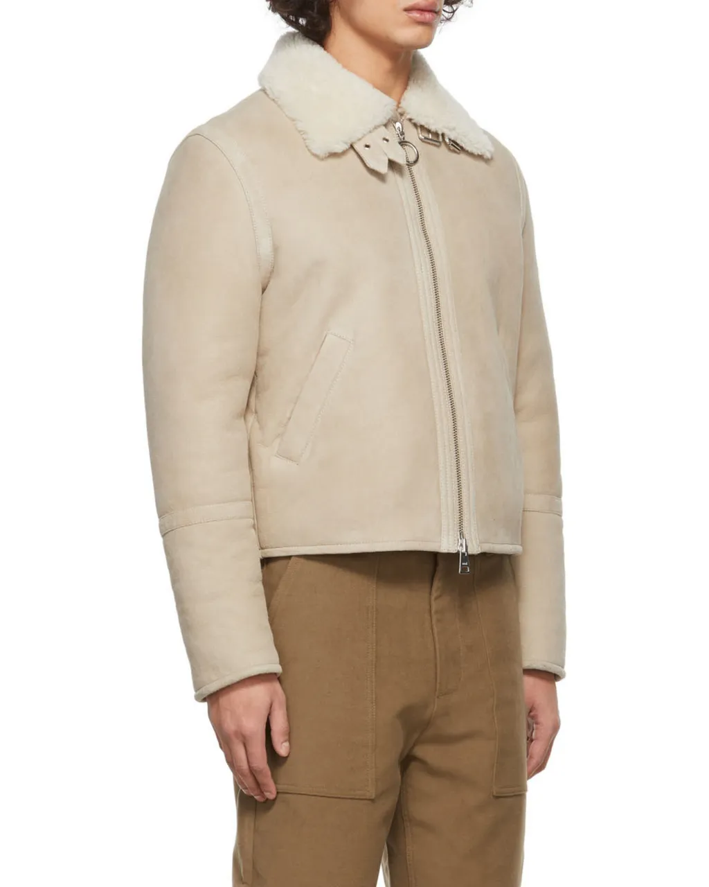 Shearling-Collar Suede Jacket
