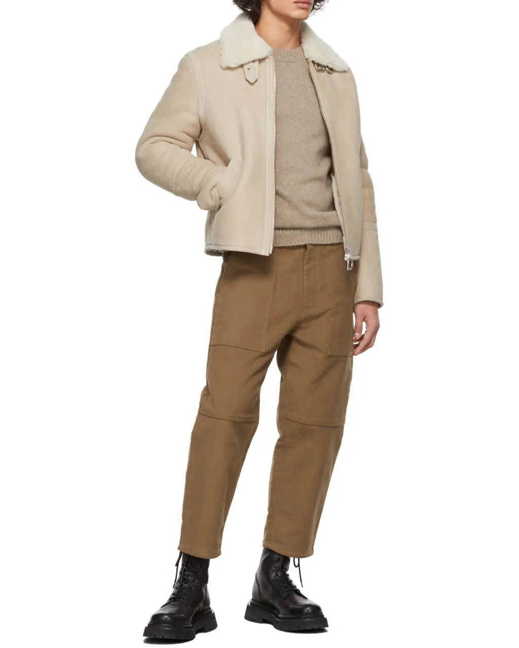 Shearling-Collar Suede Jacket
