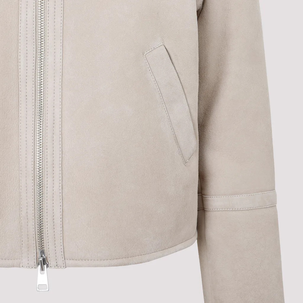 Shearling-Collar Suede Jacket