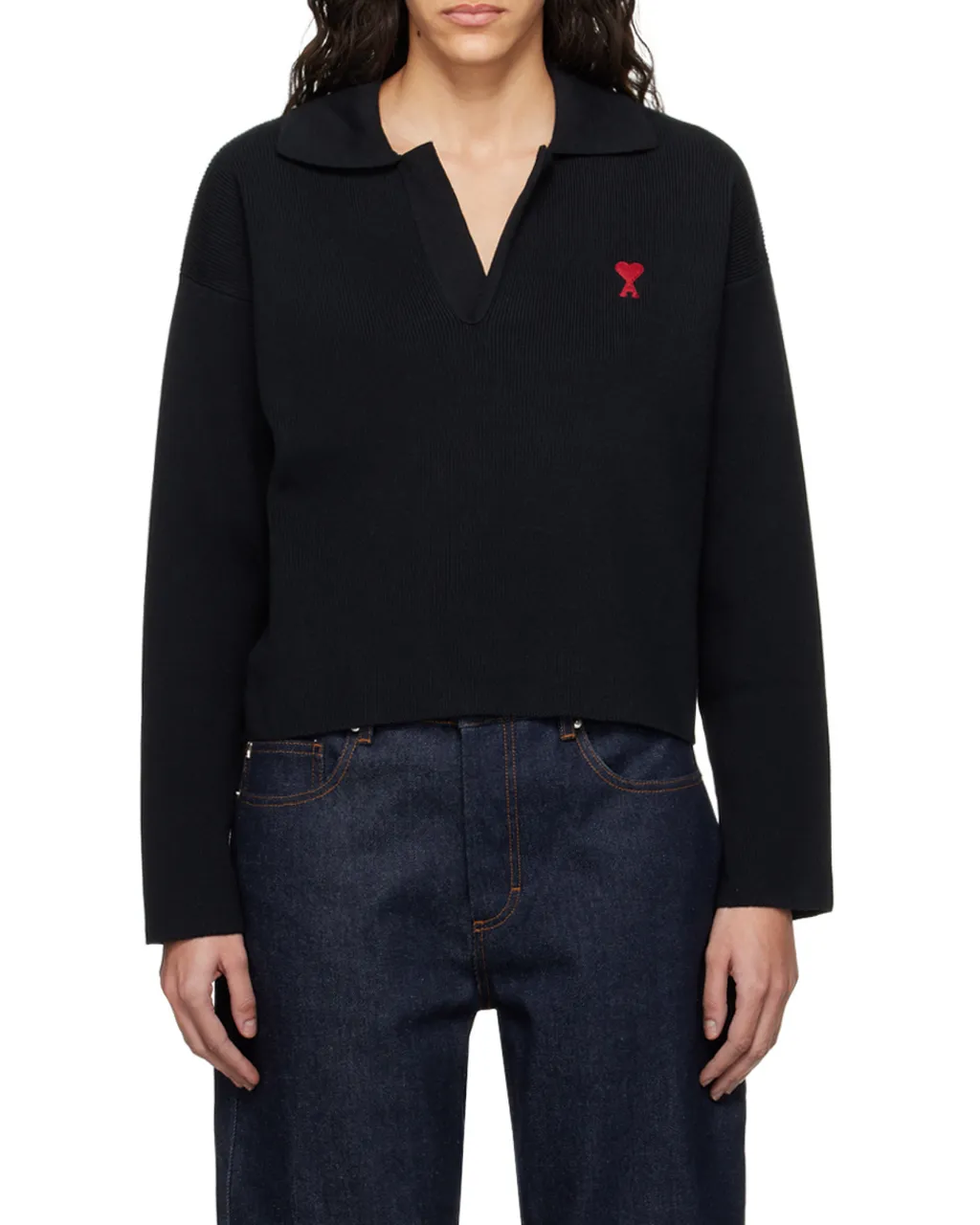 Ami De Coeur Long-Sleeved Knitted Polo Shirt