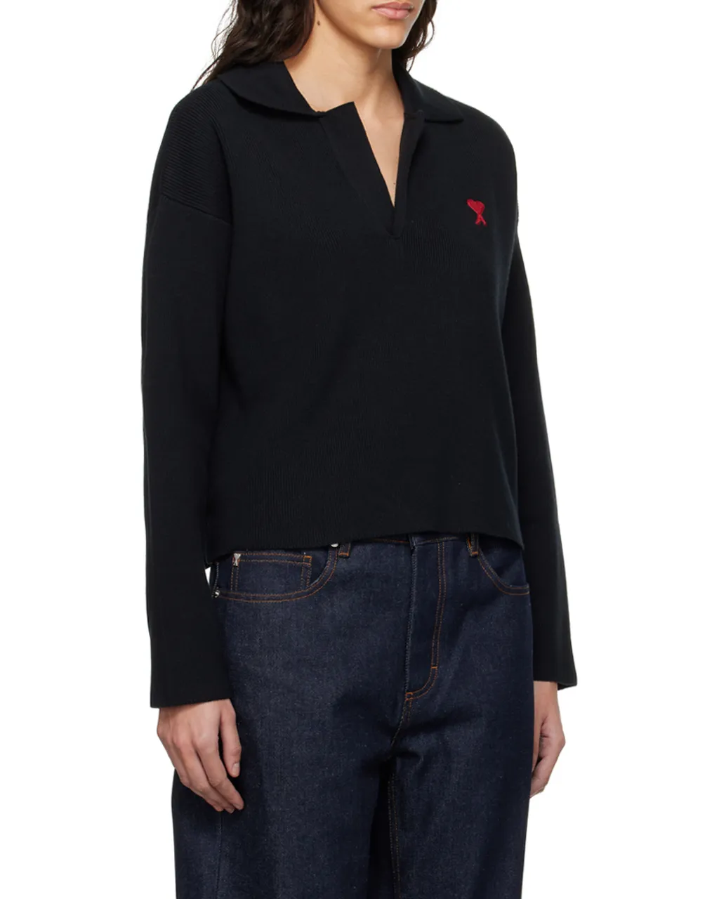Ami De Coeur Long-Sleeved Knitted Polo Shirt